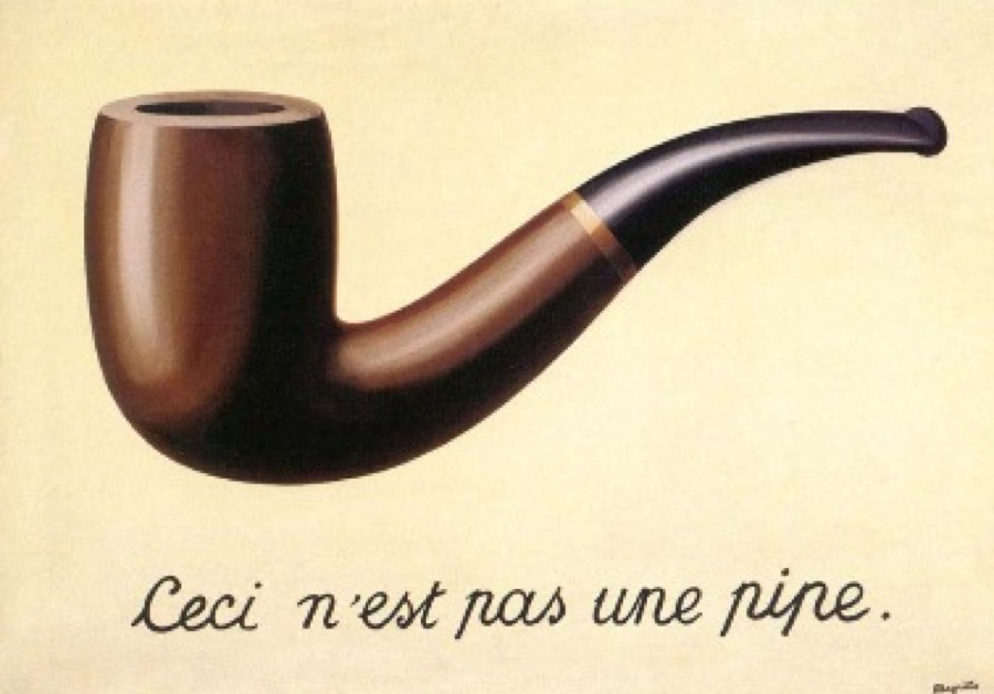 Magritte's pipe, captioned Ceci n'est pas une pipe